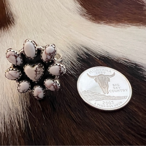 ❤️ Wild Horse Jasper Navajo Cluster Ring w Heart Center Adjustable Ring 9.1 Gm - Picture 5 of 14